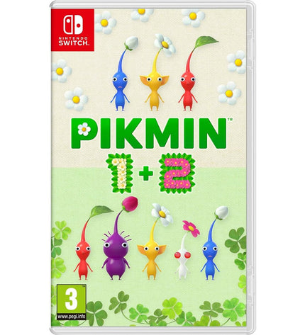 Nintendo Switch Pikmin and Pikmin 2 video game cartridge for plug-and-play electronic game console, featuring colorful game artwork.