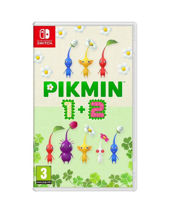 Nintendo Switch Pikmin and Pikmin 2 video game cartridge for plug-and-play electronic game console, featuring colorful game artwork.