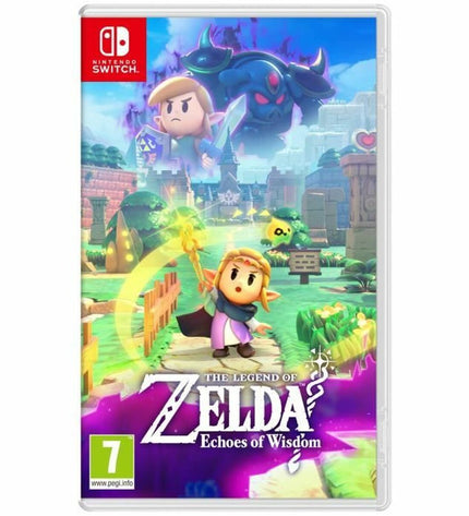 Nintendo The Legend of Zelda Echoes of Wisdom Switch videogame cartridge for electronic plug-and-play console, featuring game artwork.