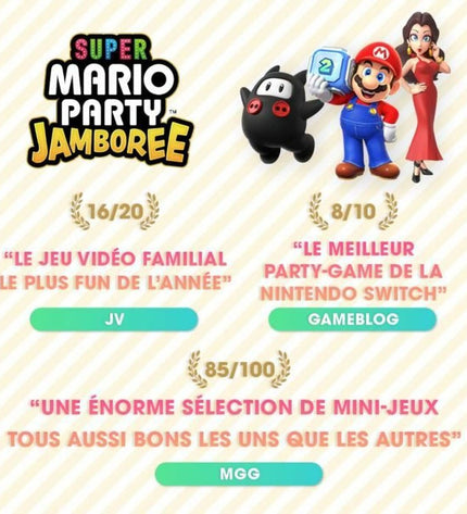 Nintendo Super Mario Party Jamboree video game for Switch, featuring colorful game cartridge and packaging.