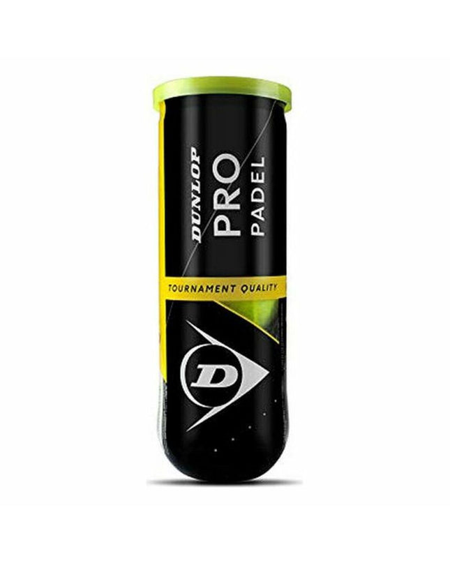 Dunlop Padel Ballen for paddle tennis with yellow felt surface, shown in a close-up image of the sport and outdoor equipment.