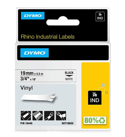 Dymo 18445 laminated tape roll for office labeling, showing the bright yellow tape in a close-up view.