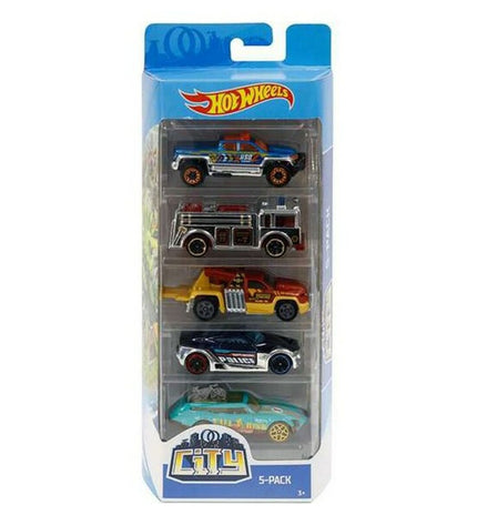 Set of 5 Hot Wheels toy cars from the 1806 series, colorful miniature vehicles for play and collection.