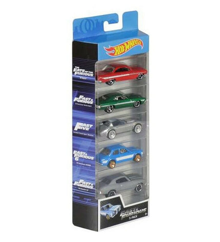 Set of 5 Hot Wheels toy cars, colorful miniature vehicles from the Hot Wheels brand, ideal for children’s play and collection.