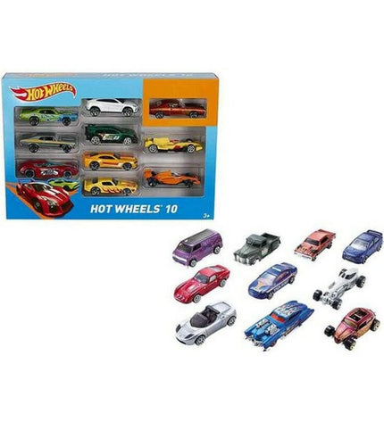 Set of 10 Hot Wheels metal toy vehicles from the Voertuig Speelset, featuring colorful miniature cars for play and collection.