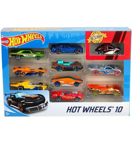 Set of 10 Hot Wheels metal vehicle toys from the Voertuig Speelset, featuring colorful miniature cars for play and collection.
