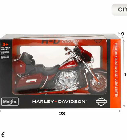 Harley-Davidson Electra Glide 1:12 scale motorcycle toy, detailed model in black with chrome accents, suitable for collectors and play.