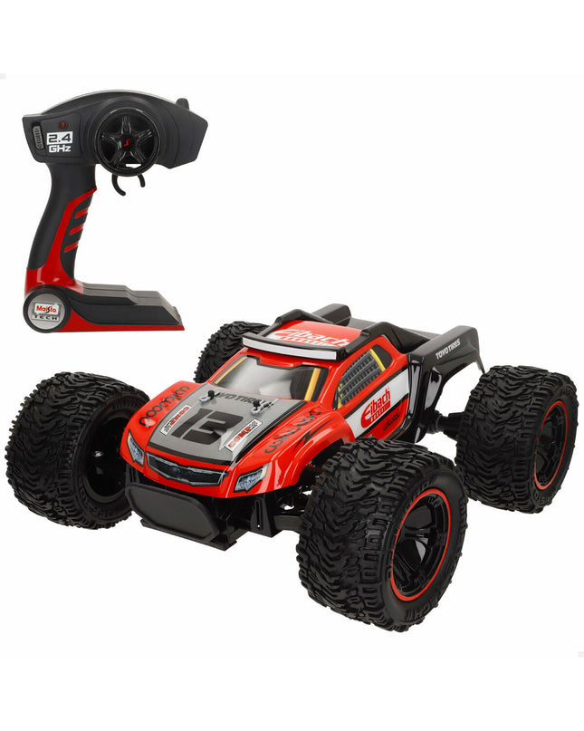 Red Maisto remote control police car toy, 1:14 scale trophy truck, 37x17x36 cm, 2.4 GHz remote control vehicle.