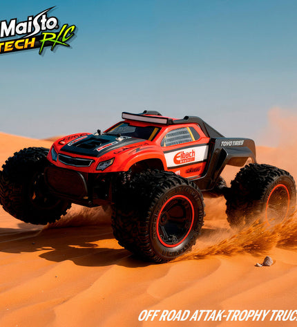 Red Maisto Trophy Truck remote control police car, 1:14 scale, toy vehicle with 2.4 GHz controller, 37x17x36 cm.