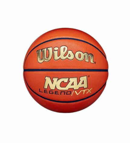 Wilson NCAA Legend VTX orange basketball, size 7, with textured surface for outdoor play, designed for basketball enthusiasts.
