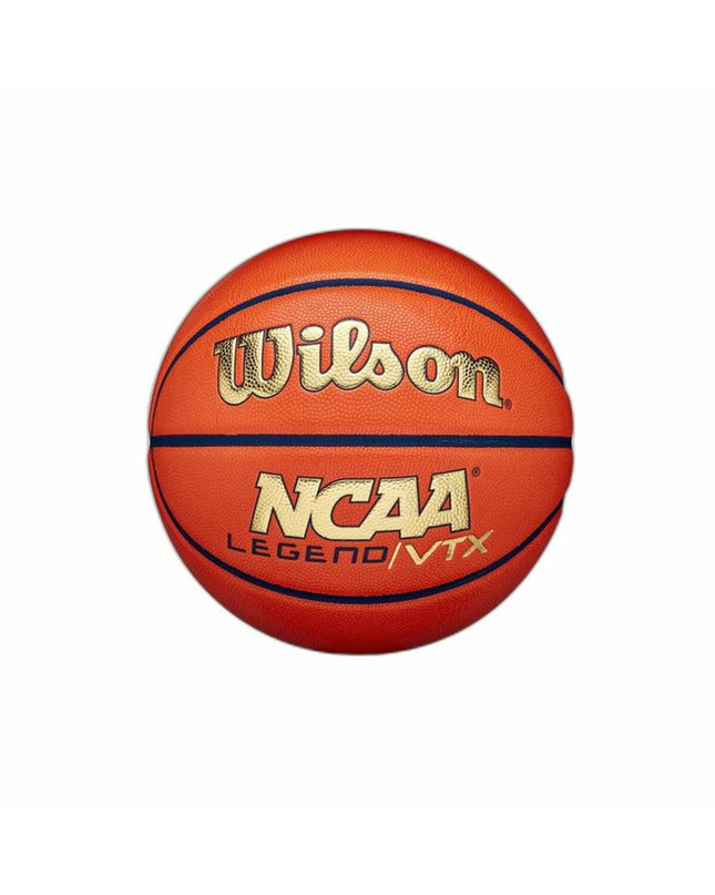 Wilson NCAA Legend VTX orange basketball, size 7, with textured surface for outdoor play, designed for basketball enthusiasts.