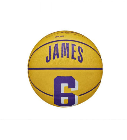 Wilson NBA Player Icon Mini Lebron basketball in purple, size 3, designed for indoor sports and outdoor play.