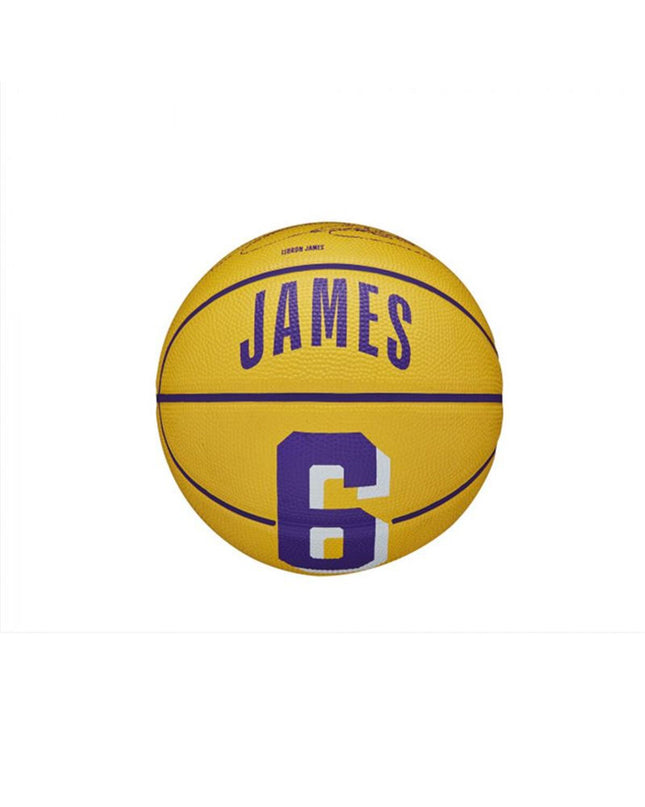 Wilson NBA Player Icon Mini Lebron basketball in purple, size 3, designed for indoor sports and outdoor play.