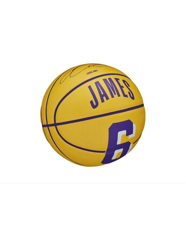 Wilson NBA Player Icon Mini Lebron basketball in purple, size 3, designed for sports and outdoor play.