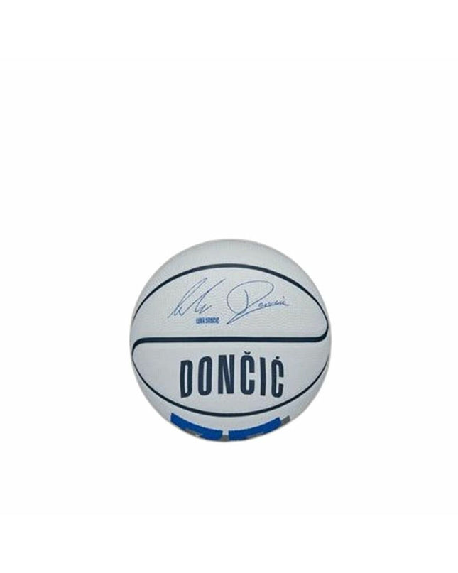 Wilson Luka Wit size 3 basketball showing the textured surface and Wilson logo on a sports outdoor court.