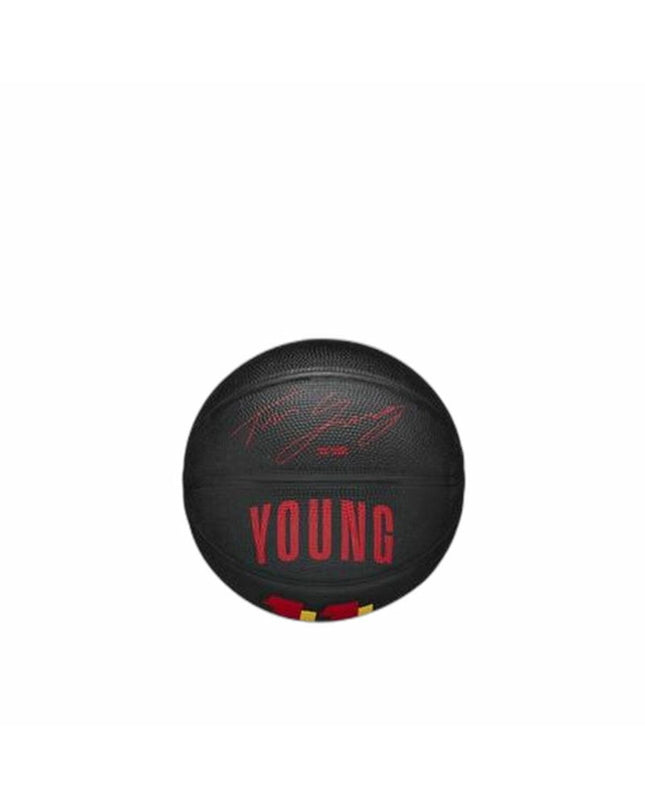Wilson Trae Zwart basketball, size 3, designed for outdoor sports, showing black textured surface with Wilson branding.