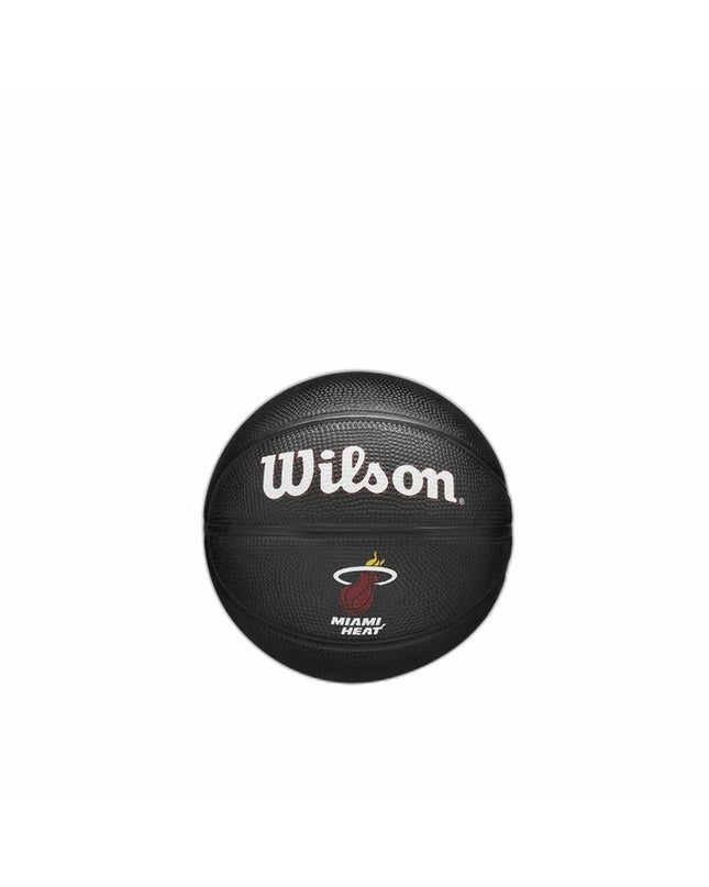 Wilson NBA Team Tribute Mini Basketball in black, size 3, designed for indoor and outdoor use, featuring team logo and textured surface.