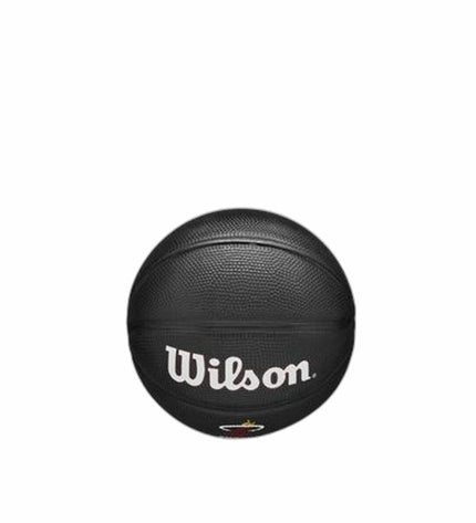 Wilson NBA Team Tribute Mini Basketball in black, size 3, designed for sports and outdoor play, featuring team logo and textured surface.