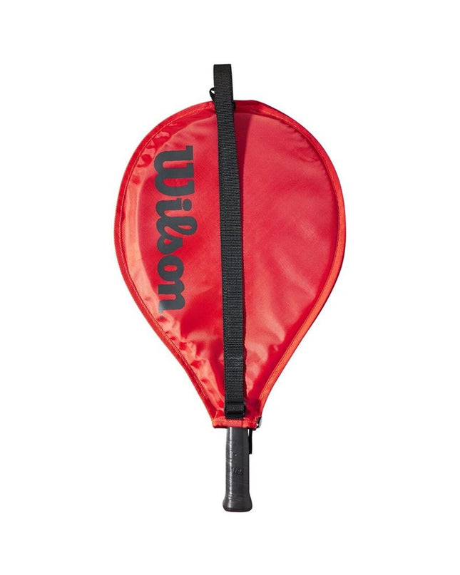 Wilson Pro Staff Precision Rood tennis racket with black frame and white grip, designed for outdoor tennis play.
