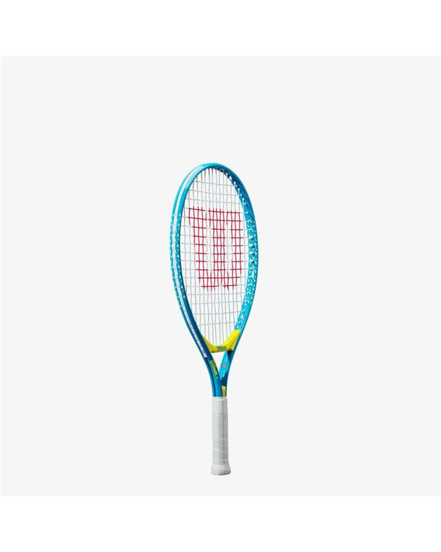 Wilson Ultra Power tennis racket in blue, lightweight design with a grip and strings visible, suitable for outdoor tennis play.