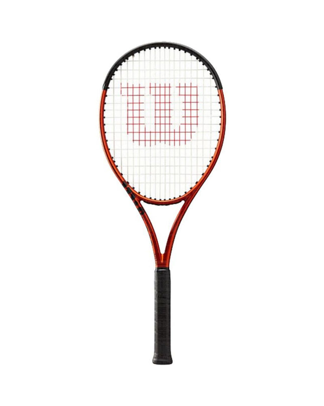 Wilson Burn 100Uls V5.0 tennis racket with a dark orange frame, designed for sport and outdoor tennis play.
