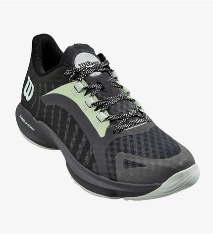 Wilson Hurakn Pro adult tennis paddle shoes in black, designed for sport and outdoor tennis play.
