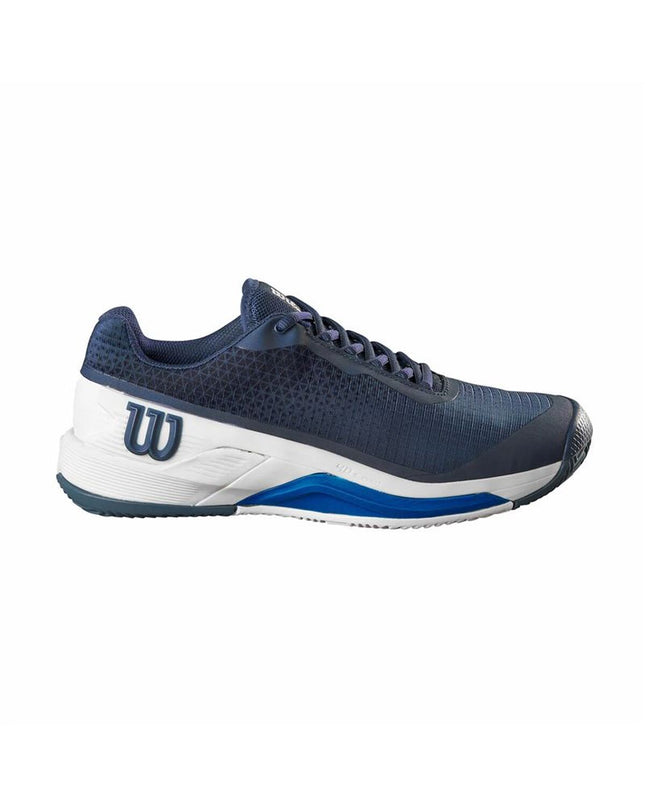 Wilson Rush Pro 4.0 Clay men's tennis shoes in marine blue, designed for sport and outdoor tennis play.