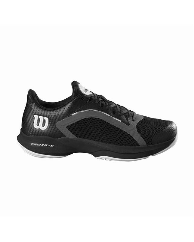 Wilson Hurakn 2.0 adult tennis padelschoenen in zwart, sport outdoor footwear with breathable design and supportive sole.