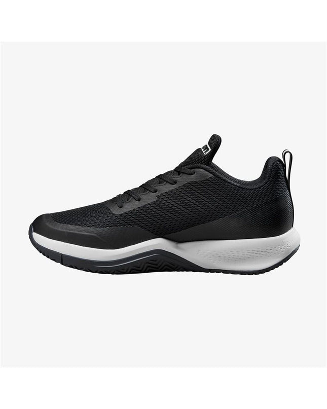 Wilson Rush Pro Lite men's tennis shoes in black with supportive design and breathable mesh for outdoor tennis.