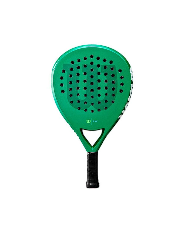 Wilson Blade LS V3 Padel racket with green design, featuring a close-up of the paddle surface and grip for outdoor paddle tennis.