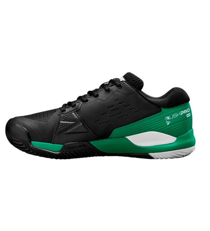Wilson Rush Pro Ace Clay men's tennis shoes in black, designed for outdoor tennis on clay courts.