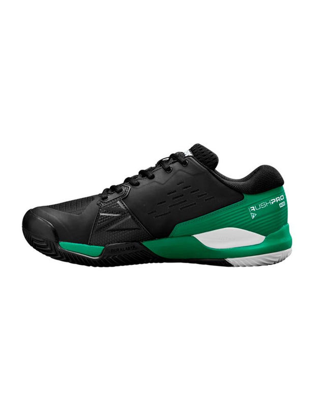 Wilson Rush Pro Ace Clay men's tennis shoes in black, designed for outdoor tennis on clay courts.