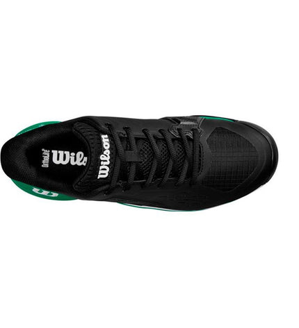 Wilson Rush Pro Ace Clay men's tennis shoes in black, designed for outdoor tennis on clay courts with supportive athletic style.