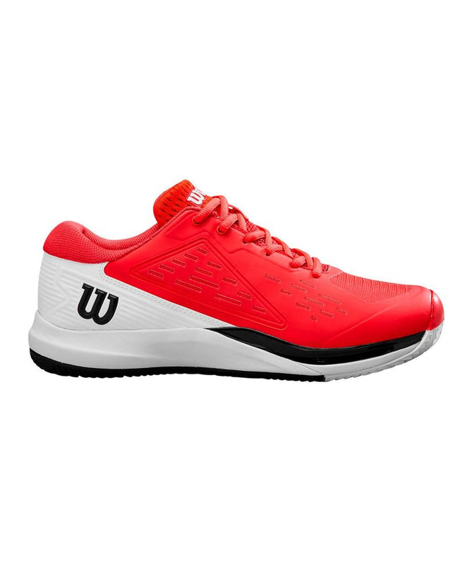 Wilson Rush Pro Ace Clay men's tennis shoes designed for outdoor tennis with breathable mesh and durable sole on a clay court.