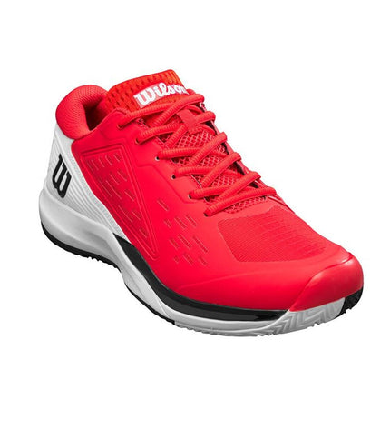 Wilson Rush Pro Ace Clay tennis shoes for men, showing navy and white sports footwear designed for outdoor tennis on clay courts.