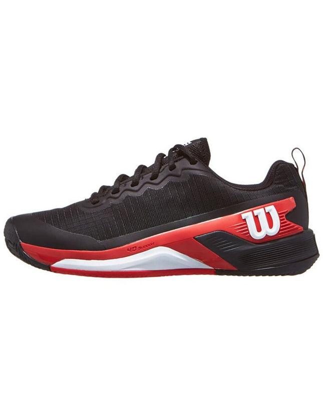 Wilson Rush Pro 4.5 Clay men's tennis shoes in black, designed for sport and outdoor tennis play.