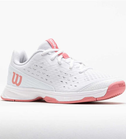 Wilson Rush Pro kids' tennis padelschoenen in wit, designed for outdoor sport and tennis play.