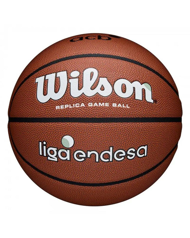 Wilson Acb Reaction 7 synthetic basketball, size 7, showing textured surface and bold branding for outdoor play.