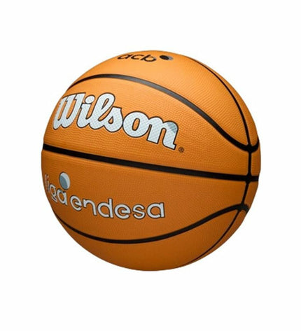 Wilson ACB outdoor orange basketball size 7, featuring textured surface and black accents, designed for outdoor play.