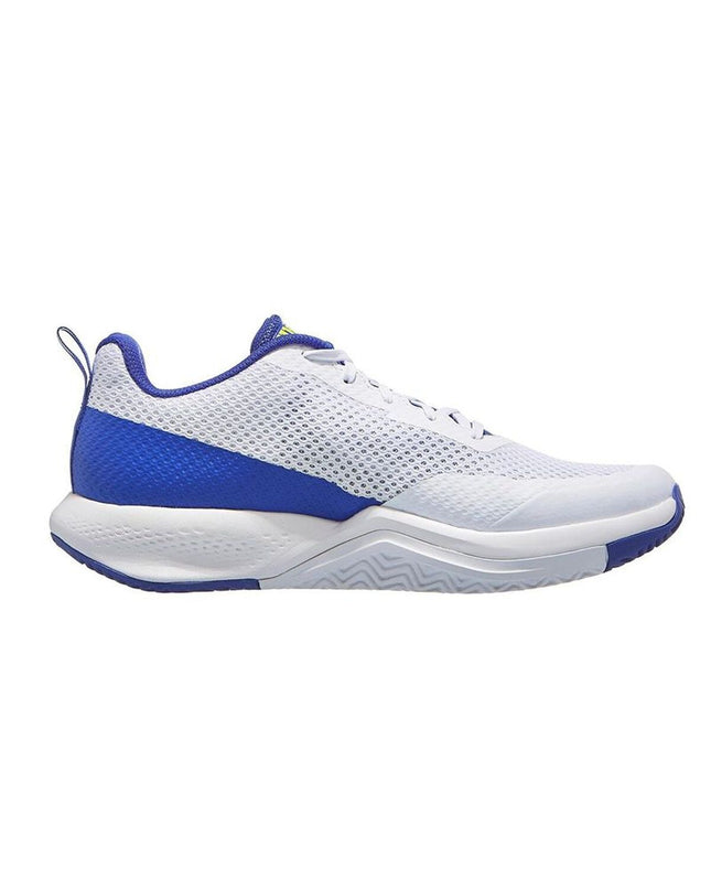 Wilson Rush Pro Lite men's tennis shoes in blue and white, designed for sport and outdoor tennis play.