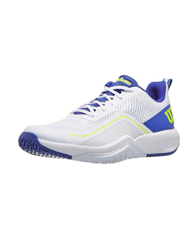 Wilson Rush Pro Lite men's tennis shoes in blue and white, sport outdoor tennis footwear with breathable design.