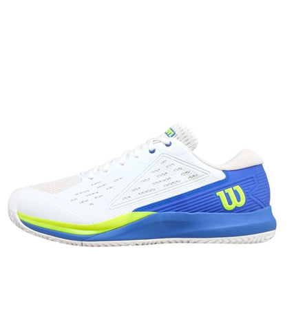 Wilson Rush Pro Ace men's tennis shoes in white, designed for sport and outdoor tennis play with supportive features.