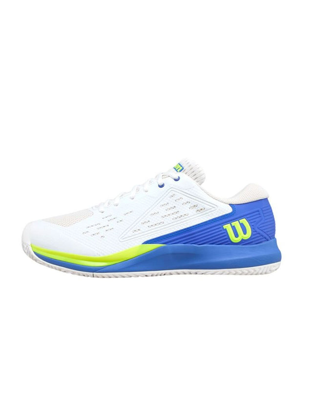 Wilson Rush Pro Ace men's tennis shoes in white, designed for sport and outdoor tennis play with supportive features.