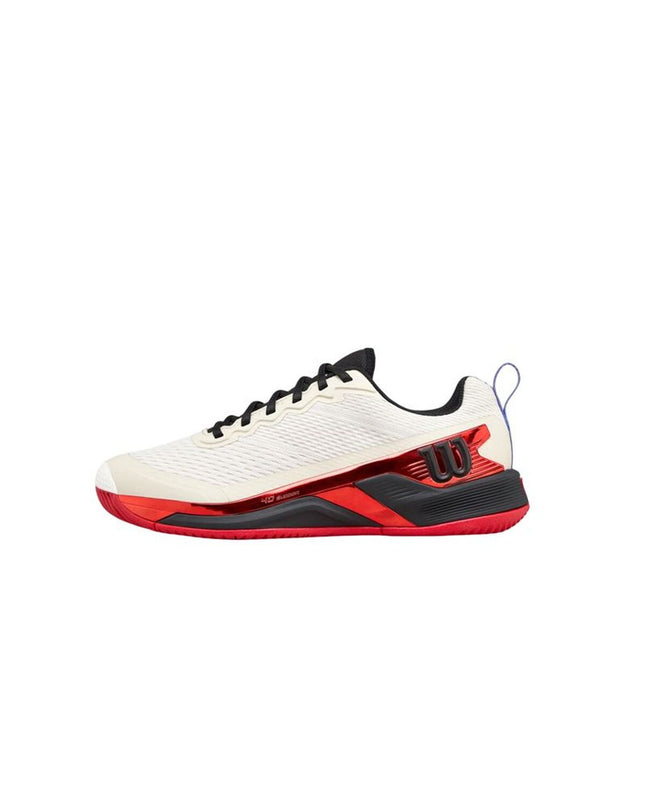 Wilson Rush Pro 4.5 men's tennis shoes in white with breathable mesh and supportive sole for outdoor tennis play.