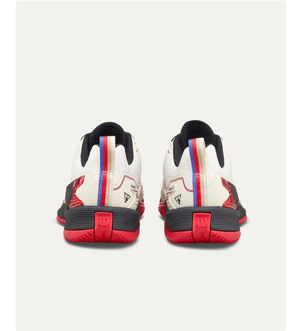 Wilson Rush Pro 4.5 men's tennis shoes in white, sport and outdoor tennis footwear, featuring breathable mesh and supportive design.