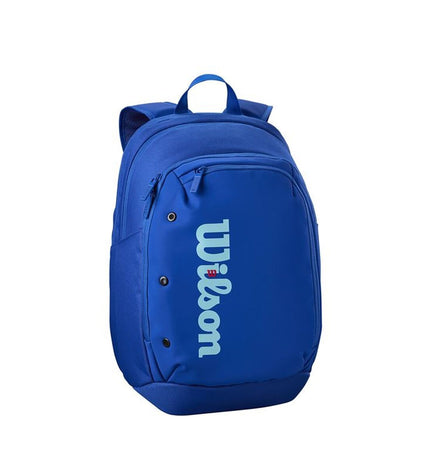 Wilson Ultra V5 Tour tennis racket in blue with a lightweight frame, designed for professional outdoor tennis play