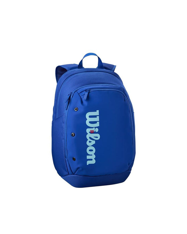 Wilson Ultra V5 Tour tennis racket in blue with a lightweight frame, designed for professional outdoor tennis play