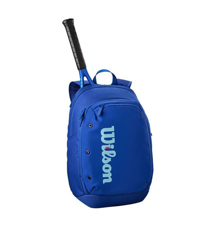 Wilson Ultra V5 Tour tennis racket in blue, lightweight sports equipment designed for tennis players, with a sleek frame and grip.