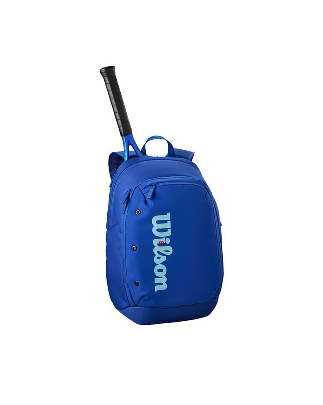 Wilson Ultra V5 Tour tennis racket in blue, lightweight sports equipment designed for tennis players, with a sleek frame and grip.