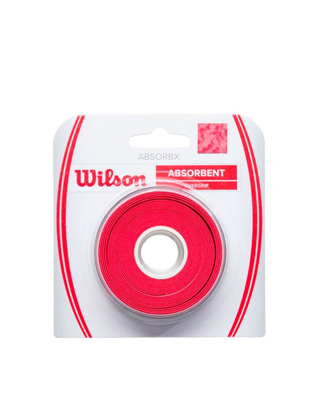 Wilson Absorbx tennis overgrip for enhanced grip and comfort, shown wrapped around a tennis racquet handle.